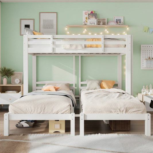 Etagenbett Dreierbett für Kinder & Jugendliche – Dreifaches Hochbett mit Seitenleiter, stabil & platzsparend – Weiß
