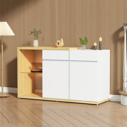 LED Sideboard Breite 120 cm, Multifunktionales Sideboard,Kommode 2 Türen, 2 Schubkästen, Anrichte mit LED-Beleuchtung