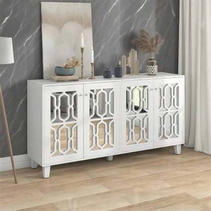Weiß verspiegelte Anrichte mit kühlen Kristallgriffen, Vier Türen, mit beweglichem Laminat.für Wohn- und Esszimmer, 160 x 40 x 84cm