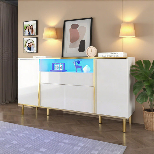 Sideboard, hochglänzende schwarze Kommode mit 1 Schublade, Kommode, Schlafzimmerkommode, hochglänzendes schwarzes Sideboard – B150/T40/H80cm