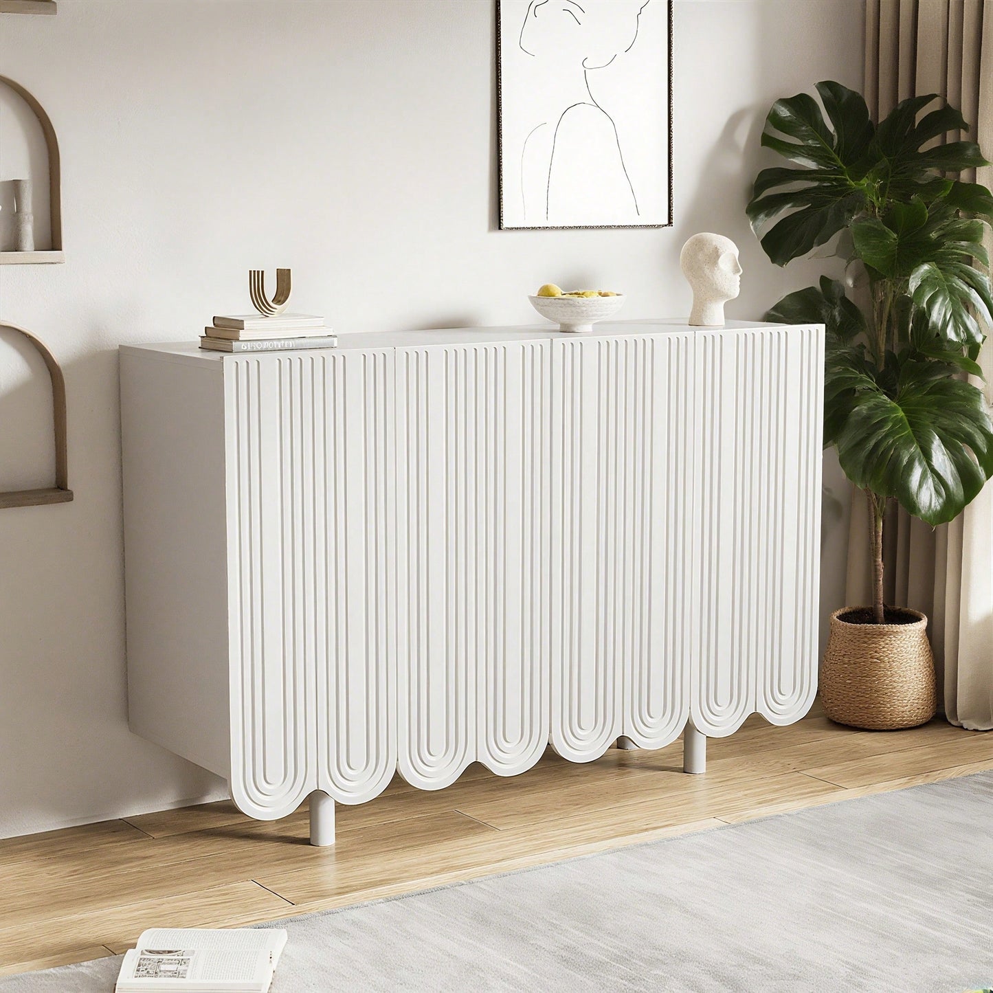 Sideboard, tropfenförmiges Sideboard mit geformten Türen und Pufferscharnier