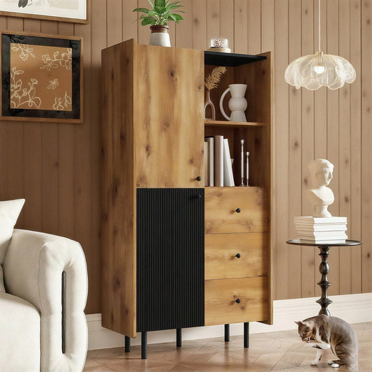 Sideboard - 160 cm hoch, modernes Sideboard mit zwei Türen, drei Schubladen und offenen Regalen