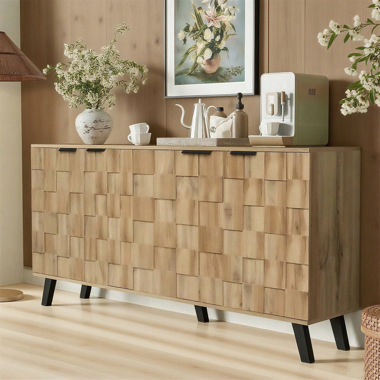 Moderner Sideboard mit 4 Türen, 160,5 x 35,5 x 78 cm – Praktisches Design für Wohnzimmer, Schlafzimmer und Esszimmer