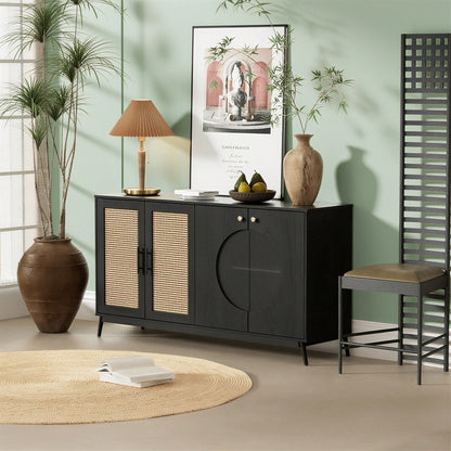 Sideboard mit Glastüren aus Rattan, halbrunde Tür, hochwertige Aufbewahrungsmöbel
