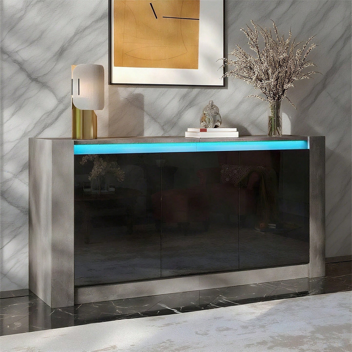 Sideboard, Hochglanz farblich passender Kabinett, griffloses Design, mit Dämpfungsscharnieren und verstellbaren Einlegeböden