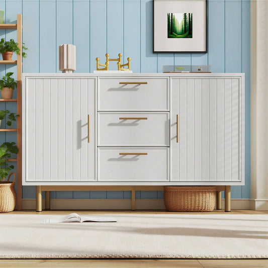 Kommode mit 2 Türen und 3 Schubladen, Weiß Türkommoden mit Schubkasten, Verstellbare Ablage, für Wohnzimmer Schlafzimmer, Weiß-H75/B120/T40 cm