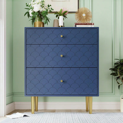 Schubladenkommode Kommode mit 3 Schubladen, Sideboard Highboard für Schlafzimmer & alle Wohnräume,Marineblau-H89/B75/T40 cm