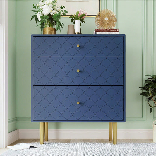 Schubladenkommode Kommode mit 3 Schubladen, Sideboard Highboard für Schlafzimmer & alle Wohnräume,Marineblau-H89/B75/T40 cm