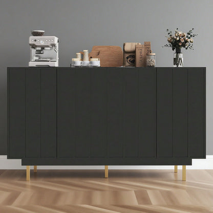 Esszimmerschrank (140*38,5*82,5cm), Esszimmer-Wohnzimmer-Aufbewahrungsschrank, einzigartiges Design, Schranktürdesign, freistehender Schrank, Minimalistisches Sideboard,Schwarz