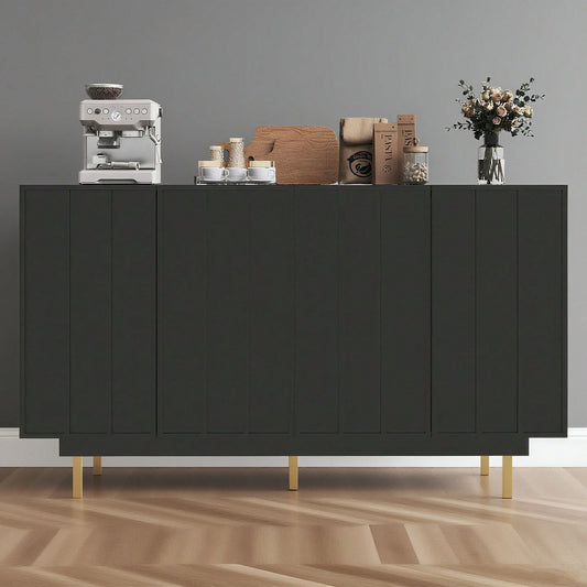 Esszimmerschrank (140*38,5*82,5cm), Esszimmer-Wohnzimmer-Aufbewahrungsschrank, einzigartiges Design, Schranktürdesign, freistehender Schrank, Minimalistisches Sideboard,Schwarz