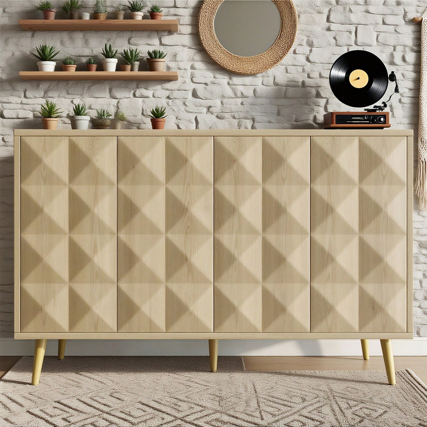 Schrank (120*35*78cm), Esszimmer- und Wohnzimmerschrank, Seitenschrank mit Stauraum, kippsicher, mit geprägter Tür, mit verstellbarem Brett, originale Holzfarbe