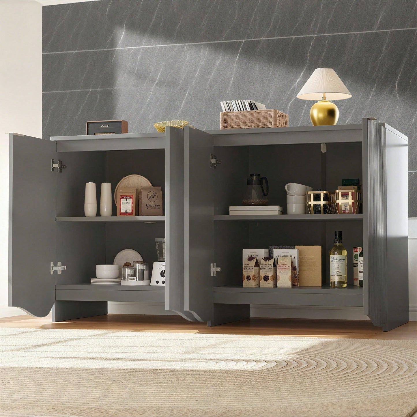 Sideboard(140*40*85cm), buffetschrank, cabinets, Esszimmer Wohnzimmer Aufbewahrungsschränke, Gemusterte Schränke, Freistehende Schränke, Küchenmöbel,Wellenmuster-Design, Blau
