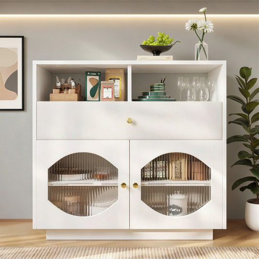 Küchenschrank, Sideboard mit Glastüren, Aufbewahrungsschrank, Buffetschrank für Küche, Esszimmer und Wohnzimmer, Modernes schwarzes Sideboard, 100*40*90.5cm