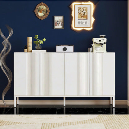 Modernes Sideboard mit einzigartiger Linie, 4-türig, grifflose Tür, für Esszimmer, Wohnzimmer und Küche (Weiß)