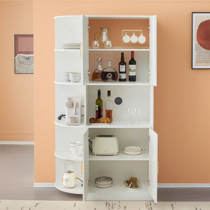 Modernes, vielseitiges 180 cm hohes weißes Ess-Sideboard mit flexiblen Eckablagen (links oder rechts montierbar) für Küche, Esszimmer, Wohnzimmer, Büro oder Schlafzimmer, mit stilvollen Goldgriffen