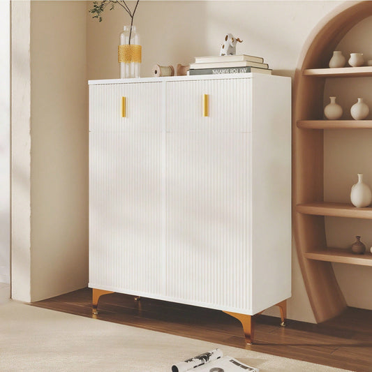 Eleganter Sideboard/Schuhschrank mit Strukturpaneelen, verstellbaren Einlegeböden und vergoldeten Verzierungen, mit Schubladen