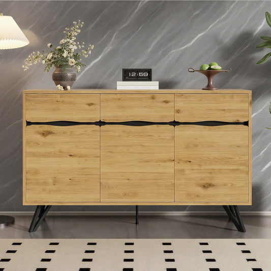 Modernes 3-türiges Sideboard in Holzoptik - Mit Metallbeinen & großzügigem Stauraum - Für Wohnzimmer, Esszimmer & Flur