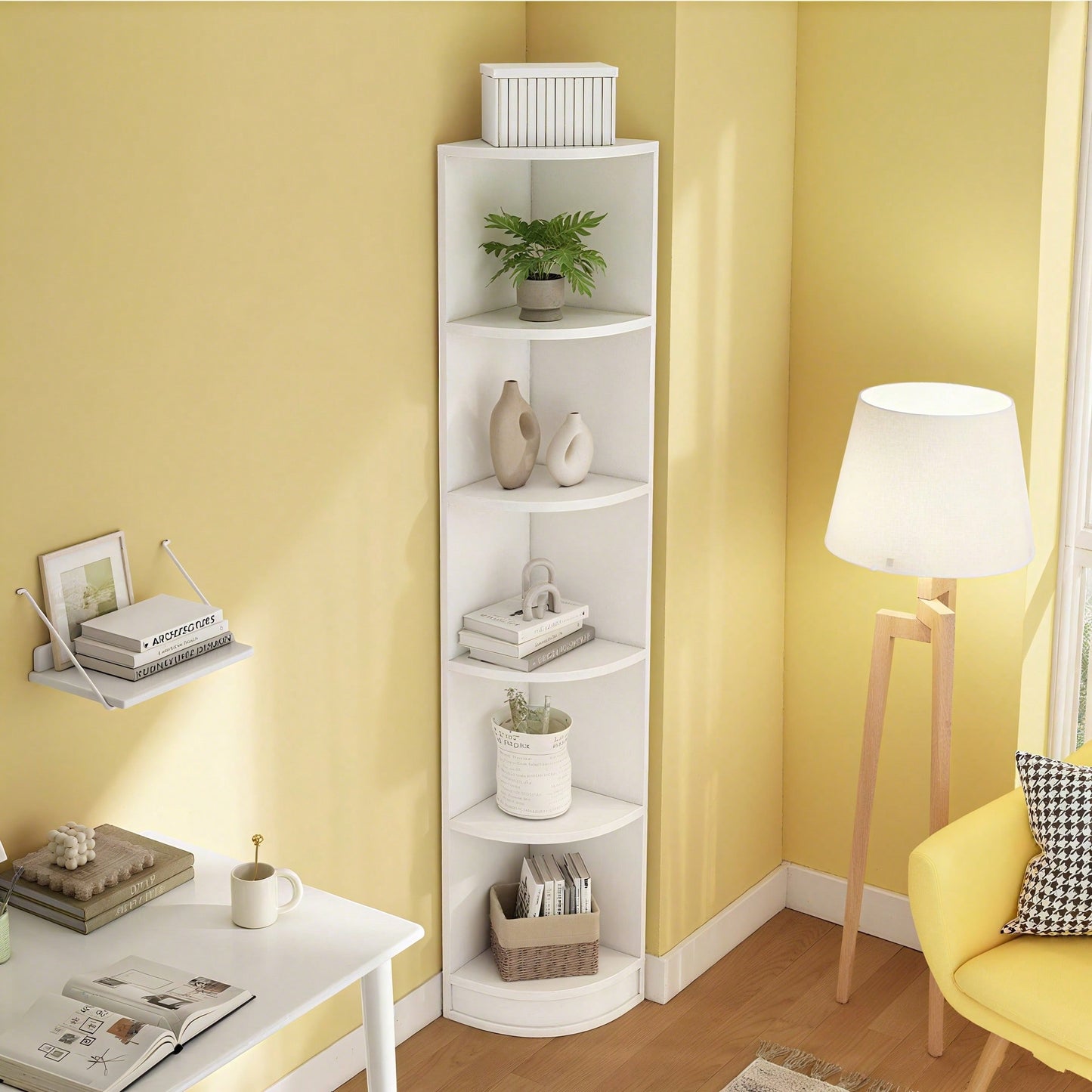 Modernes Eckbücherregal in Weiß - 5-lagiges MDF-Regal mit starker Tragfähigkeit - Platzsparendes Lagerregal in einfacher, funktionaler Form - Stilvolle Aufbewahrungslösung für Bücher & Deko