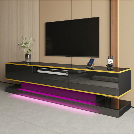 Moderner TV-Schrank mit drei Schubladen und einem offenen Fach - Hochglanz mit farbwechselnden LED-Leuchten, 180*38*45cm