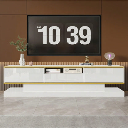 Moderner TV-Schrank mit drei Schubladen und einem offenen Fach - Hochglanz mit farbwechselnden LED-Leuchten, 180*38*45cm