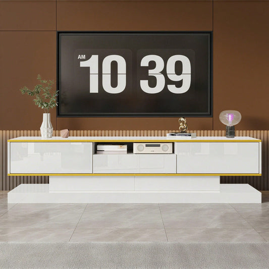Moderner TV-Schrank mit drei Schubladen und einem offenen Fach - Hochglanz mit farbwechselnden LED-Leuchten, 180*38*45cm