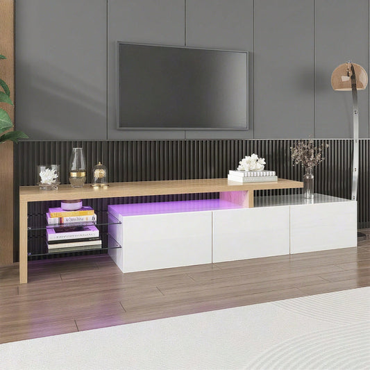 Modernes TV-Schrank-Design: Stilvolle Eleganz, praktischer Stauraum, Hochglanzweiß, Holzoptik, Glasböden, LED-Beleuchtung