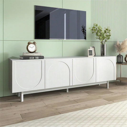 Moderner weiß TV-Schrank – 175 x 38 x 56 cm, verstellbare Einlegeplatten, Leichte Lowboard-TV-Möbel im Luxusstil
