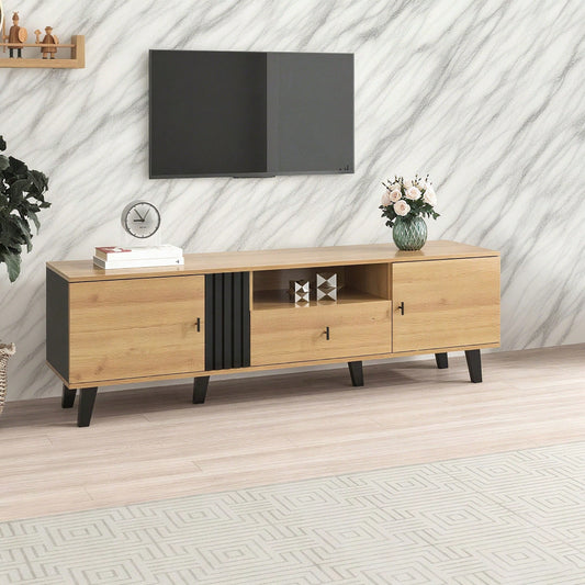 Stilvolle Eleganz: 170cm TV-Schrank mit Holz- und Schwarzdesign,TV-Möbel, Lowboard mit Schubladen, Vielfältige Aufbewahrungsfunktionen, einzigartiges Erscheinungsbild.