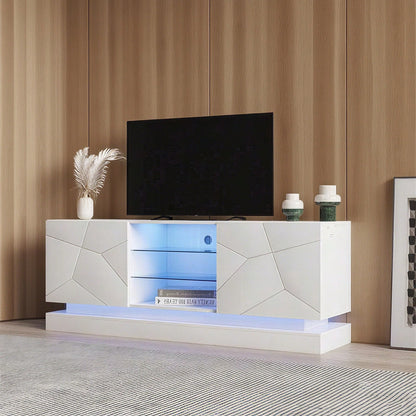 Weißer mattierter TV-Ständer - 1,6 Meter Länge, Verstellbare Glasablage, 70 Zoll Platz, Stilvolle Aufbewahrung mit Silent Hinges