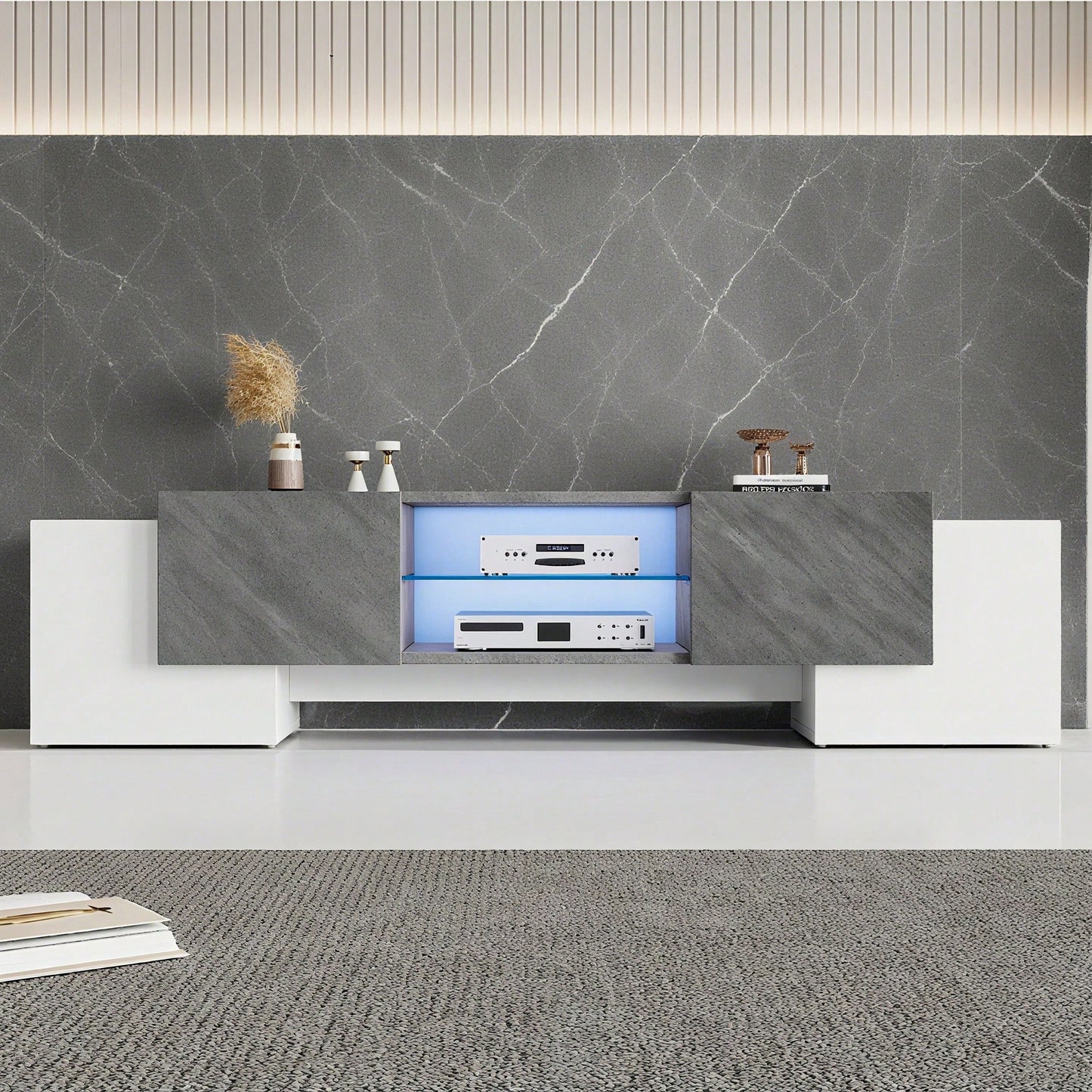 180 * 40 * 46.5cm einfacher weißer und grauer TV-Schrank, Lowboard TV Schrank geeignet für Wohnzimmer-TV-Schränke mit 60/65/70-Zoll-Fernsehern