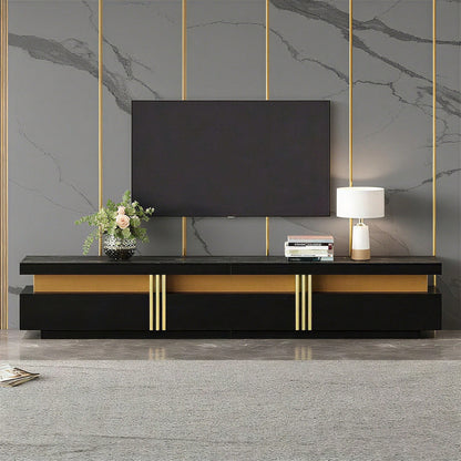 Moderner Lowboard TV-Schrank mit Marmor-Optik, TV-Board, TV-Kommode, 200 x 40 x 42 cm – Für Fernseher bis 90 Zoll, Drei Schubladen und 1 Kabelmanagement