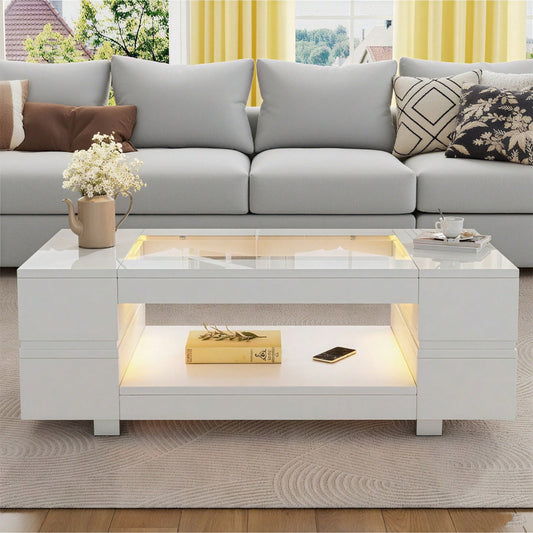 Weißer LED-Couchtisch mit Bluetooth-App-Steuerung, Kaffeetisch, Sofatisch, Wohnzimmertisch, geeignet für Party, Büro, Wohnzimmer