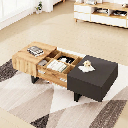 Multifunktionaler moderner verschiebbarer Couchtisch mit versteckter Aufbewahrung, hochwertiger Holz- und Metallhalterung, geeignet für Wohn- und Bürobereich, einfach zu installieren, 155 x 55 x 40 cm