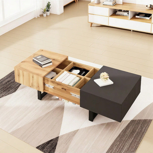 Multifunktionaler moderner verschiebbarer Couchtisch mit versteckter Aufbewahrung, hochwertiger Holz- und Metallhalterung, geeignet für Wohn- und Bürobereich, einfach zu installieren, 155 x 55 x 40 cm