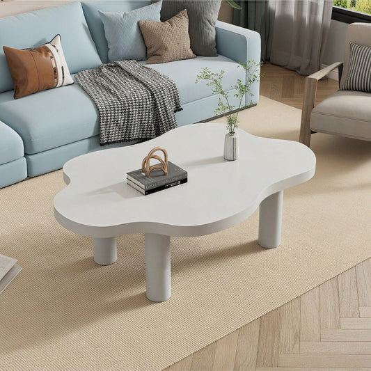 Wolken-Couchtisch, weißer Couchtisch für das Wohnzimmer, unregelmäßiger Cartoon-Couchtisch für den Innenbereich, moderner dreibeiniger Beistelltisch (weiß)