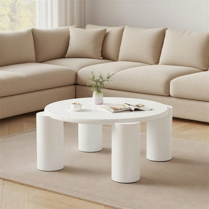 White Cloud Couchtisch, moderner Couchtisch mit 4 stabilen Stützbeinen, kleiner weißer Couchtisch, runde Kante, passt gut in Wohnzimmer, Schlafzimmer, Balkon, Terrasse