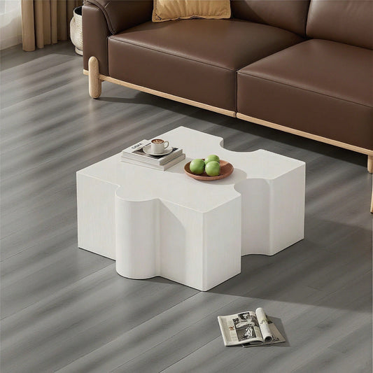 Einzigartiger kaltweißer Couchtisch mit Puzzlemuster (65*65*32cm), Sofatisch mit MDF-Polsterung, Wohnzimmertisch, abstrakte Kunst für Ihren Wohnraum