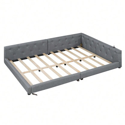 (=WX001034AAE)Schlafsofa, Daybett, Tagesbett, 140x200cm, Schlafsofa mit Lattenrost (ohne Matratze), Ambientebeleuchtung mit Fernbedienung, Kopfteil mit Knopftuft, Usb+Typ-c, Leinen, Grau