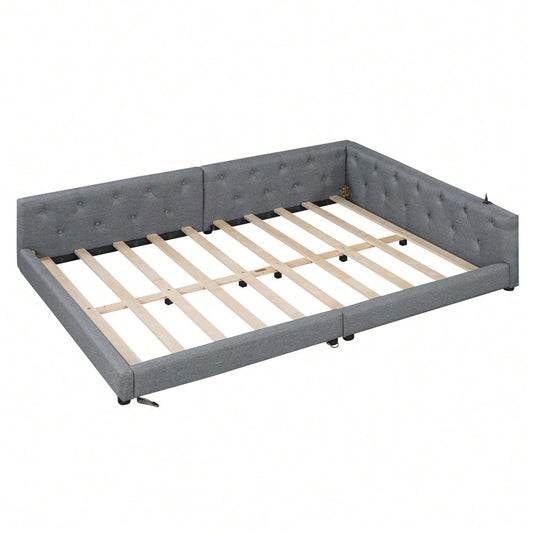 (=WX001034AAE)Schlafsofa, Daybett, Tagesbett, 140x200cm, Schlafsofa mit Lattenrost (ohne Matratze), Ambientebeleuchtung mit Fernbedienung, Kopfteil mit Knopftuft, Usb+Typ-c, Leinen, Grau