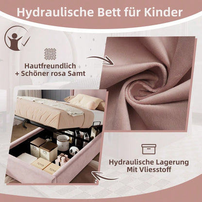 Polsterbett Kinderbett,Einzelbett 90 x 200 cm, Rosa,Samt für Jungen & Mädchen  (Mit Matratze)