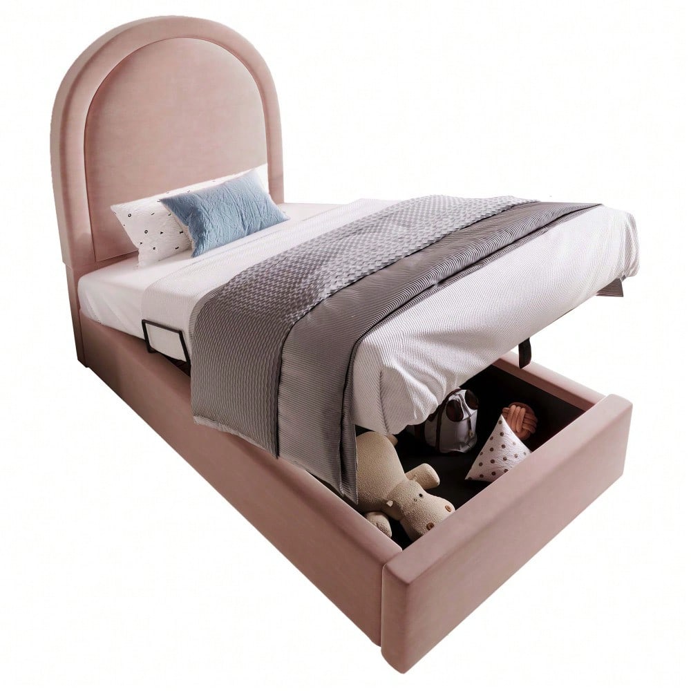 Polsterbett Kinderbett,Einzelbett 90 x 200 cm, Rosa,Samt für Jungen & Mädchen  (Mit Matratze)