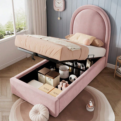 Polsterbett Kinderbett,Einzelbett 90 x 200 cm, Rosa,Samt für Jungen & Mädchen  (Mit Matratze)