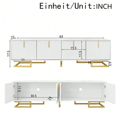 TV-Schrank, Lowboard mit strukturierten Türen, TV-Möbel, goldene Griffe und goldene Beine