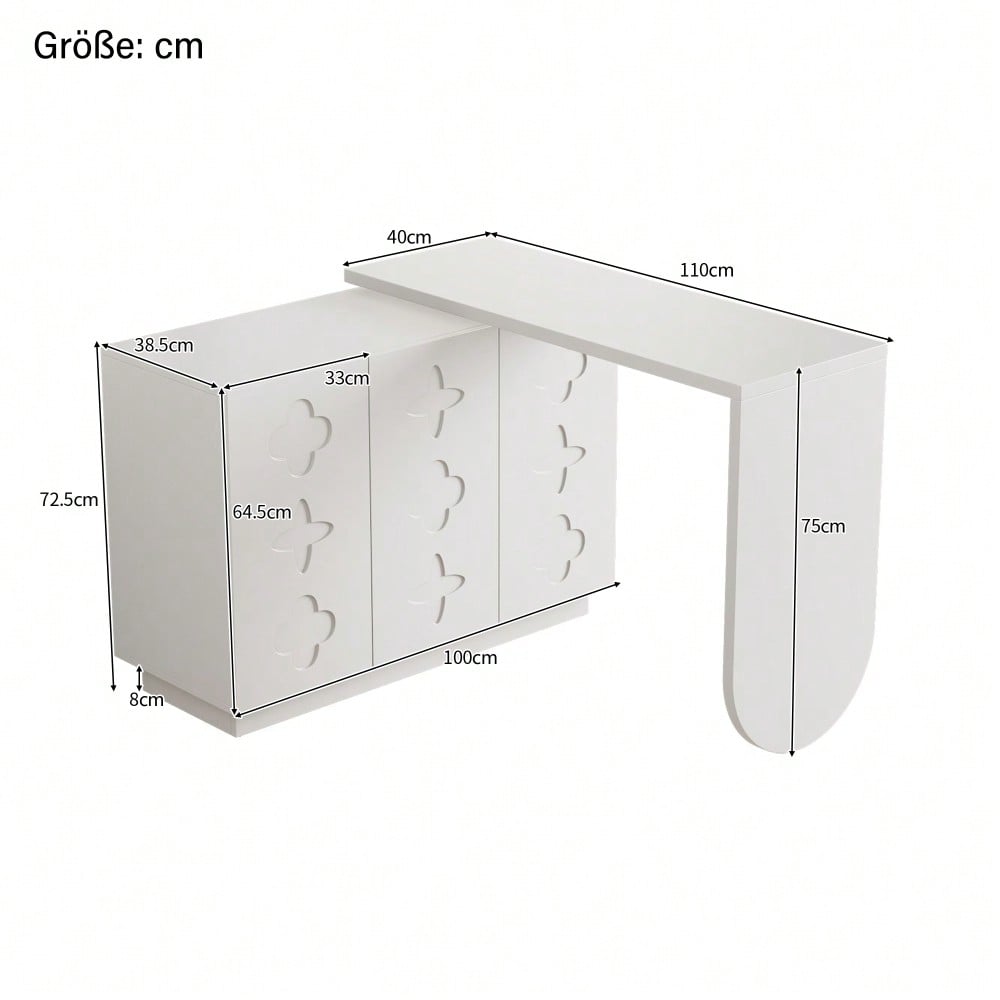 Schreibtisch, drehbarer L-förmiger Eck-Computertisch, Bürotisch, Frisiertisch, weiß 110 cm