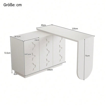 Schreibtisch, drehbarer L-förmiger Eck-Computertisch, Bürotisch, Frisiertisch, weiß 110 cm