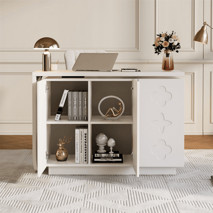 Schreibtisch, drehbarer L-förmiger Eck-Computertisch, Bürotisch, Frisiertisch, weiß 110 cm
