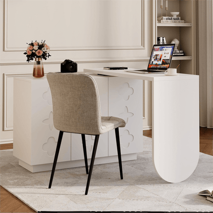 Schreibtisch, drehbarer L-förmiger Eck-Computertisch, Bürotisch, Frisiertisch, weiß 110 cm