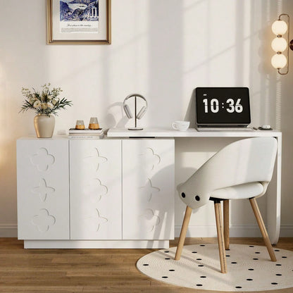 Schreibtisch, drehbarer L-förmiger Eck-Computertisch, Bürotisch, Frisiertisch, weiß 110 cm