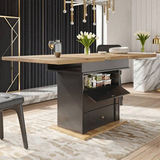 Esstisch Teleskoptisch(110-140×80cm), klappbarer Küchentisch für 4-6 Personen, Ausziehbarer Esstisch ,platzsparender Küchentisch,für Küche und Wohnzimmer,Minimalistisches Schranktür-Design, Schwarz
