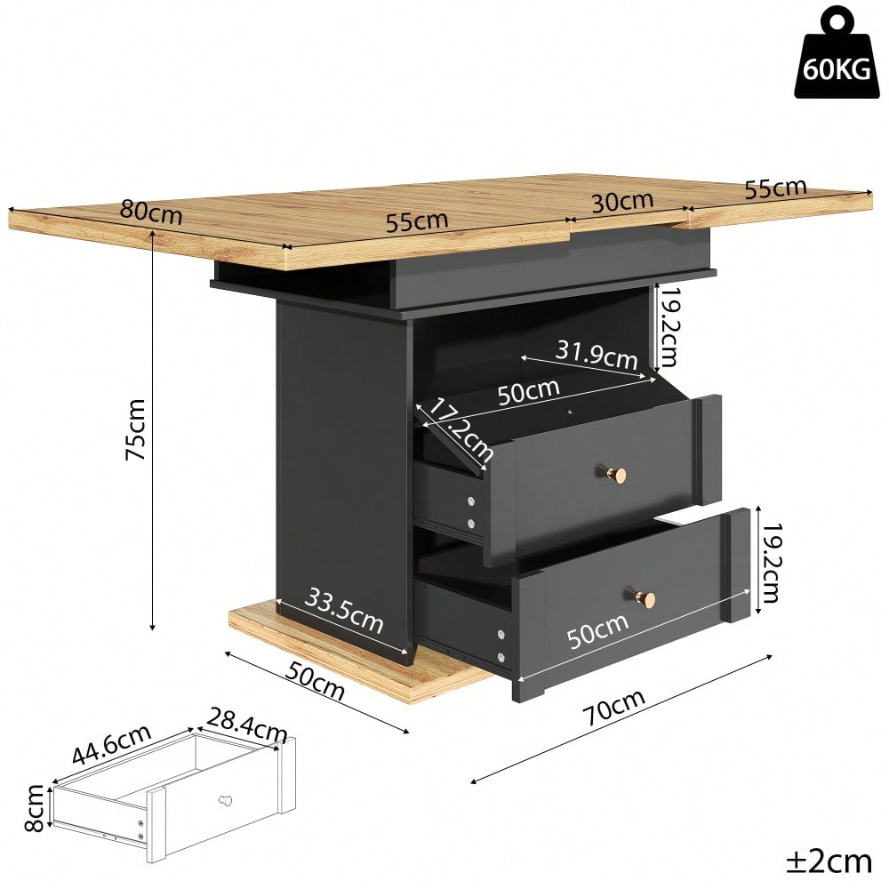 Esstisch Teleskoptisch(110-140×80cm), klappbarer Küchentisch für 4-6 Personen, Ausziehbarer Esstisch ,platzsparender Küchentisch,für Küche und Wohnzimmer,Minimalistisches Schranktür-Design, Schwarz